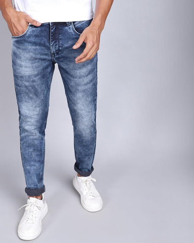 Ankle Fit Mid Wash Blue Jeans for Men 