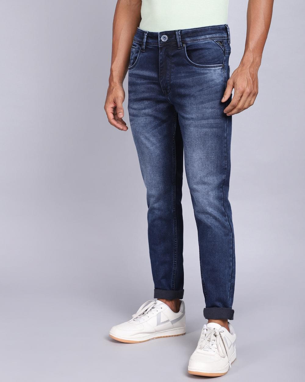 Ankle Fit Indigo Dark Blue Jeans for Men 