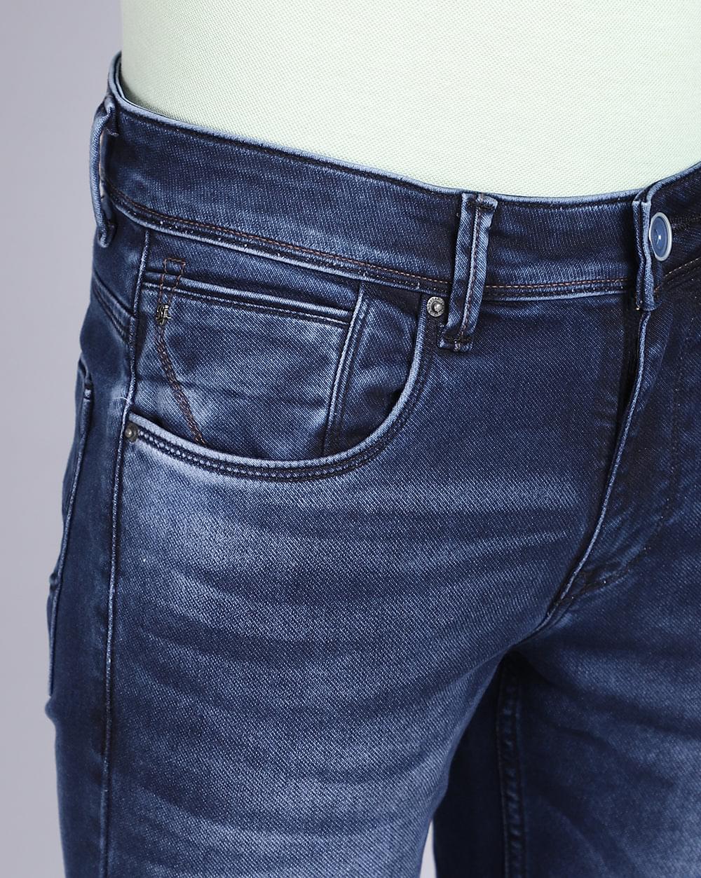 Ankle Fit Indigo Dark Blue Jeans for Men 