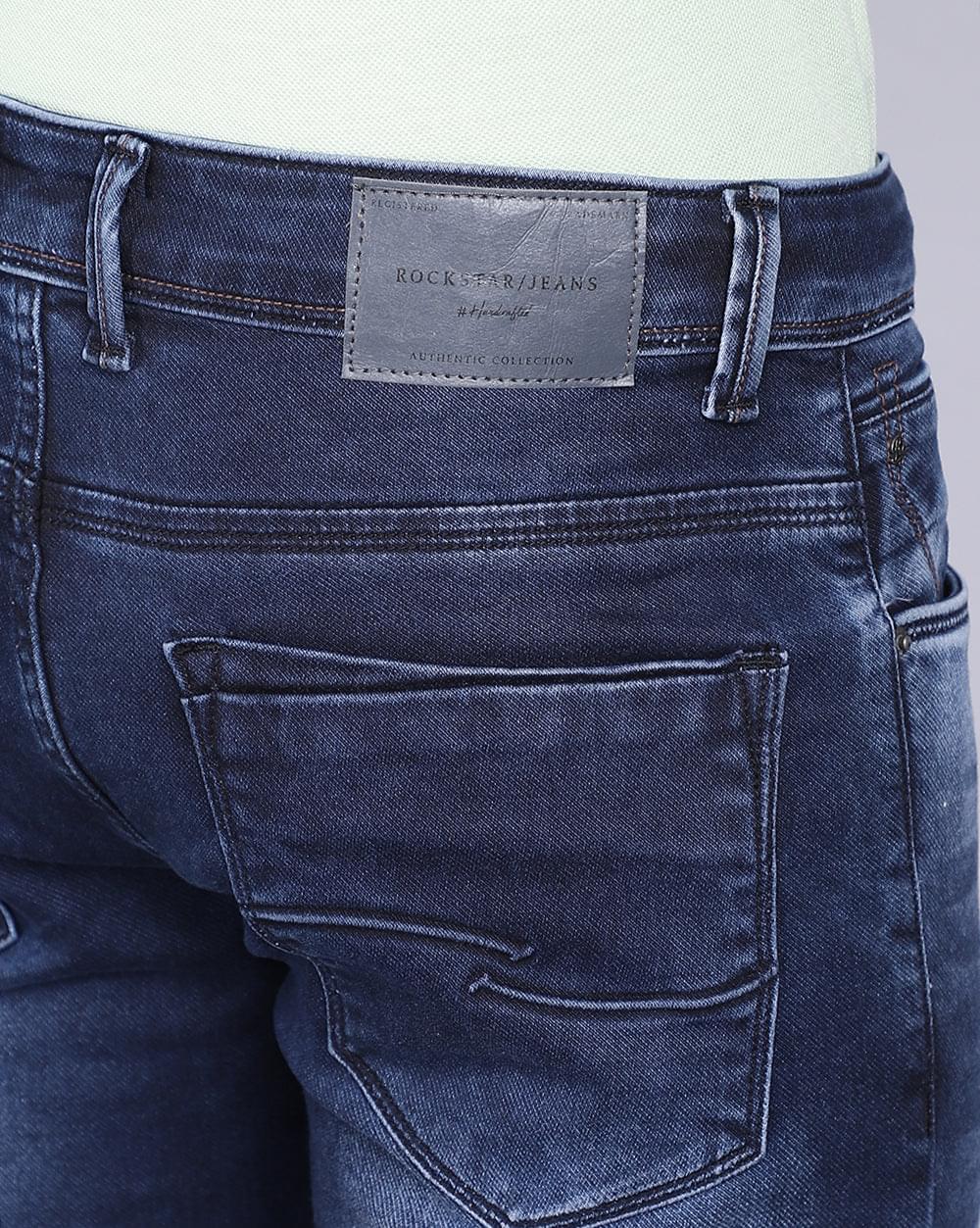 Ankle Fit Indigo Dark Blue Jeans for Men 