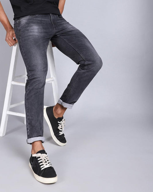 Ankle Fit Carbon Black Jeans for Men 