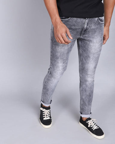 Ankle Fit  Stonewash Light Grey Jeans for Mens 