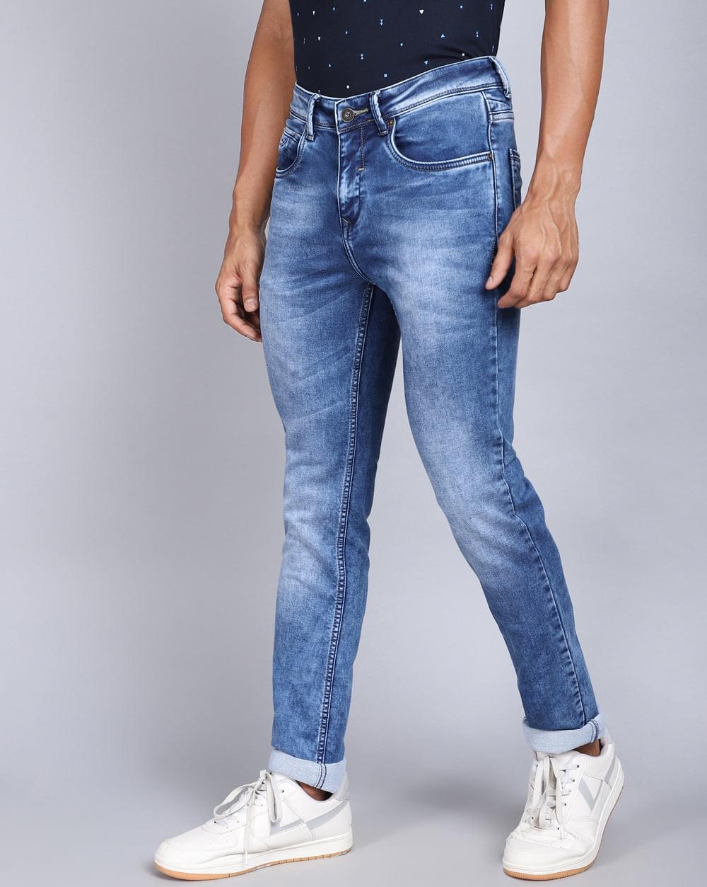 Faded Mid Blue Ankle Fit Jeans For Men