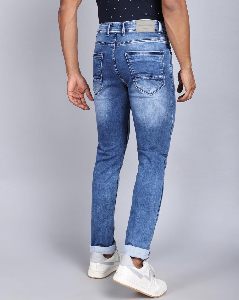 Faded Mid Blue Ankle Fit Jeans For Men