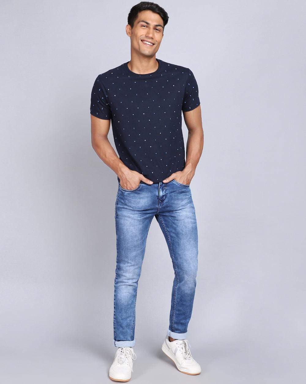 Faded Mid Blue Ankle Fit Jeans For Men