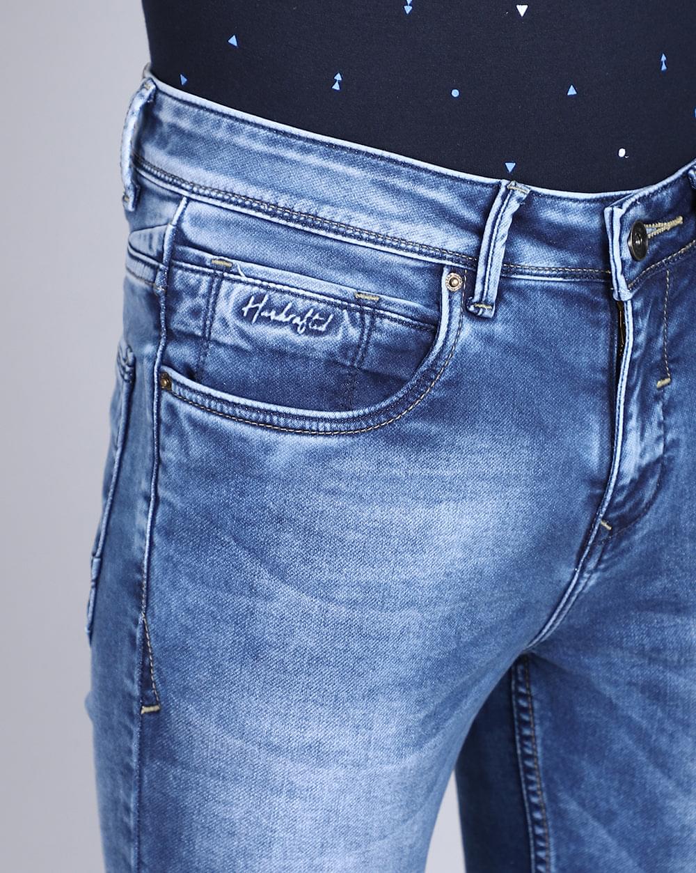 Ankle Fit Faded Mid Blue Jeans for Men 