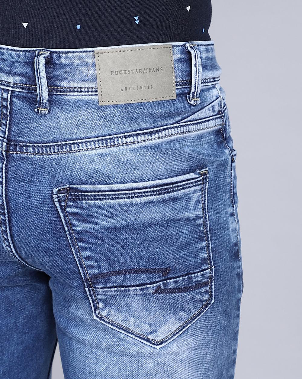 Faded Mid Blue Ankle Fit Jeans For Men