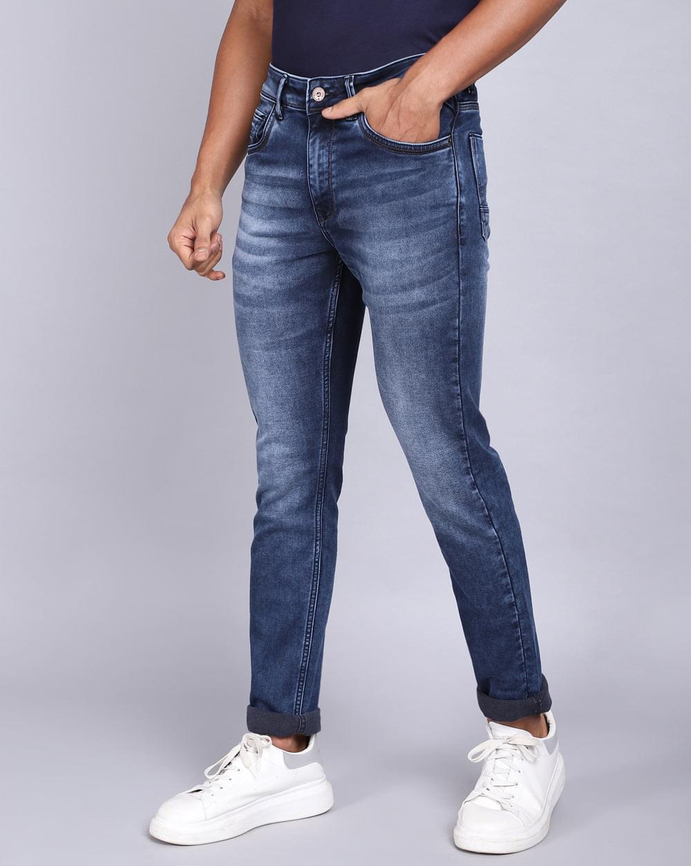 Washed Mid Blue Ankle Fit Jeans for Men 