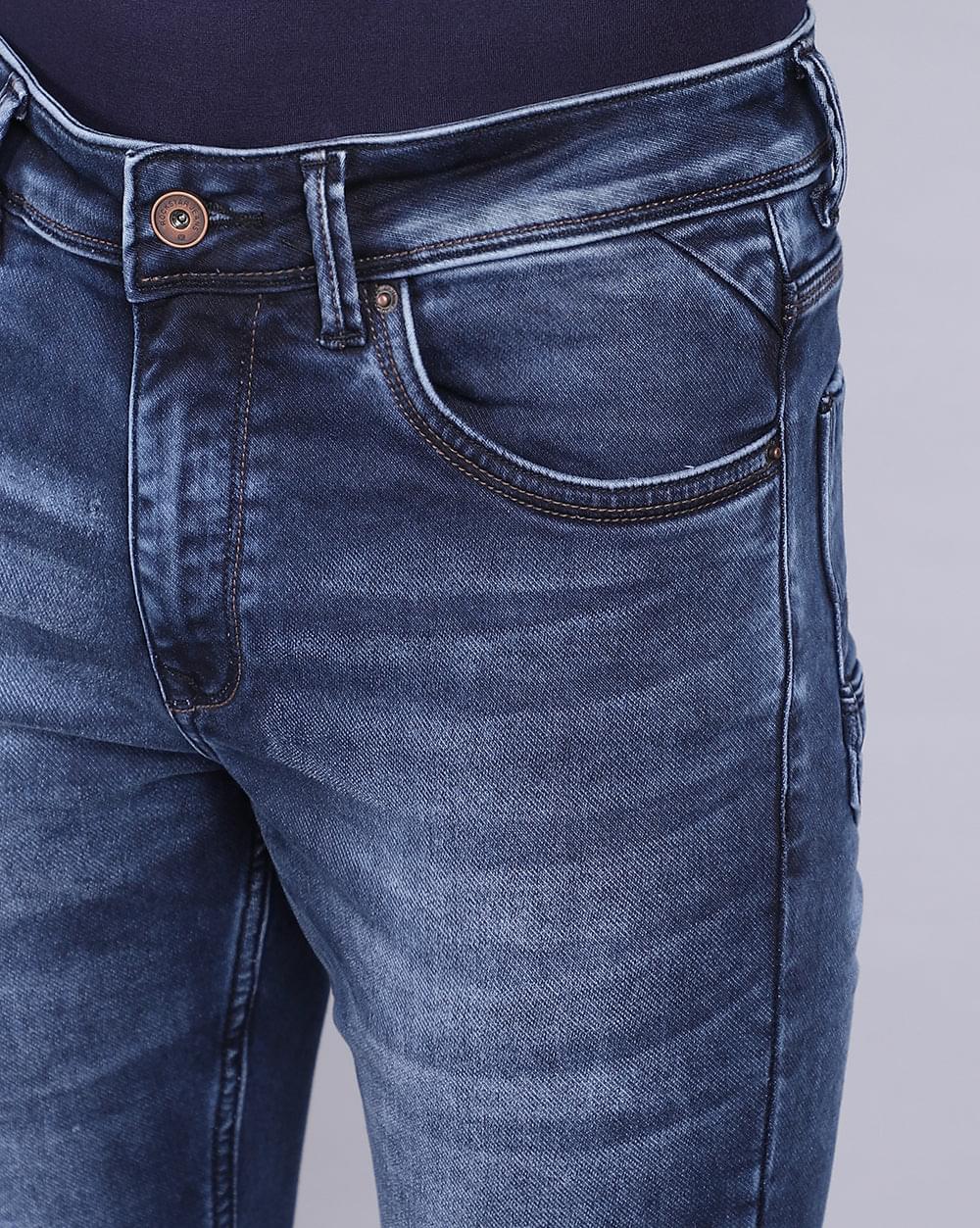 Washed Mid Blue Ankle Fit Jeans for Men 