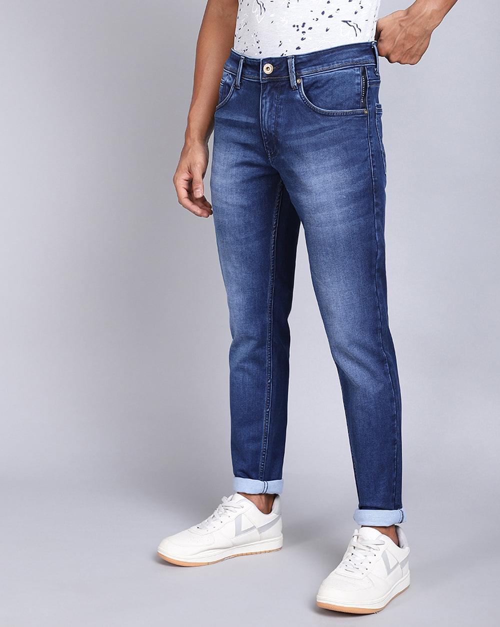 Ankle Fit Mid Blue Jeans for Men 