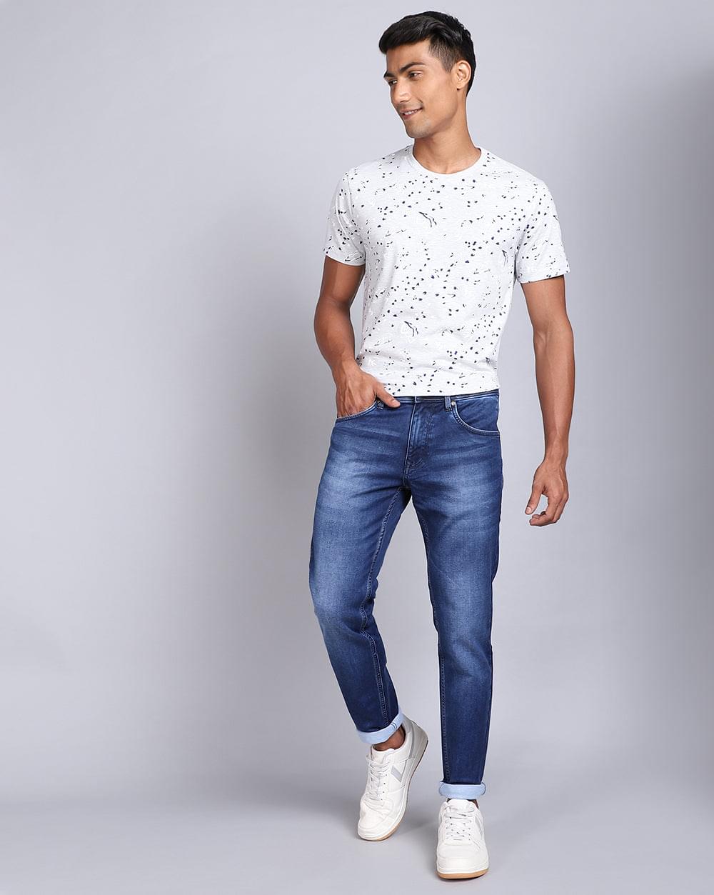 Ankle Fit Mid Blue Jeans for Men 