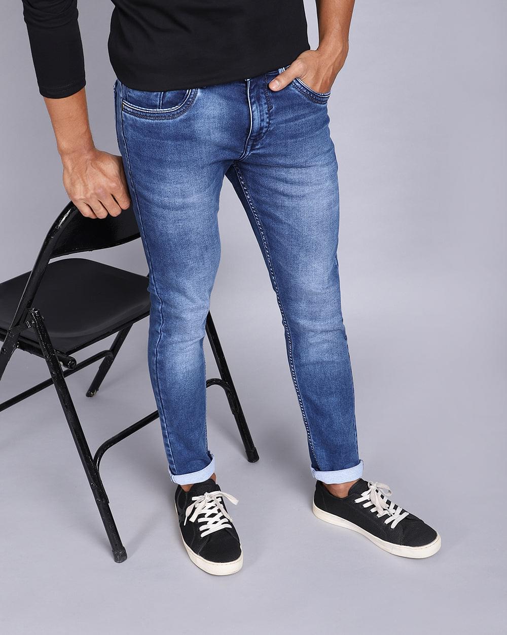Ankle Fit Basic Mid Blue Jeans for Men 