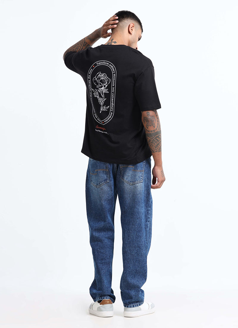 REIMAGINE Oversized Cotton Printed T-Shirt Black Anthracite - Back Prints View