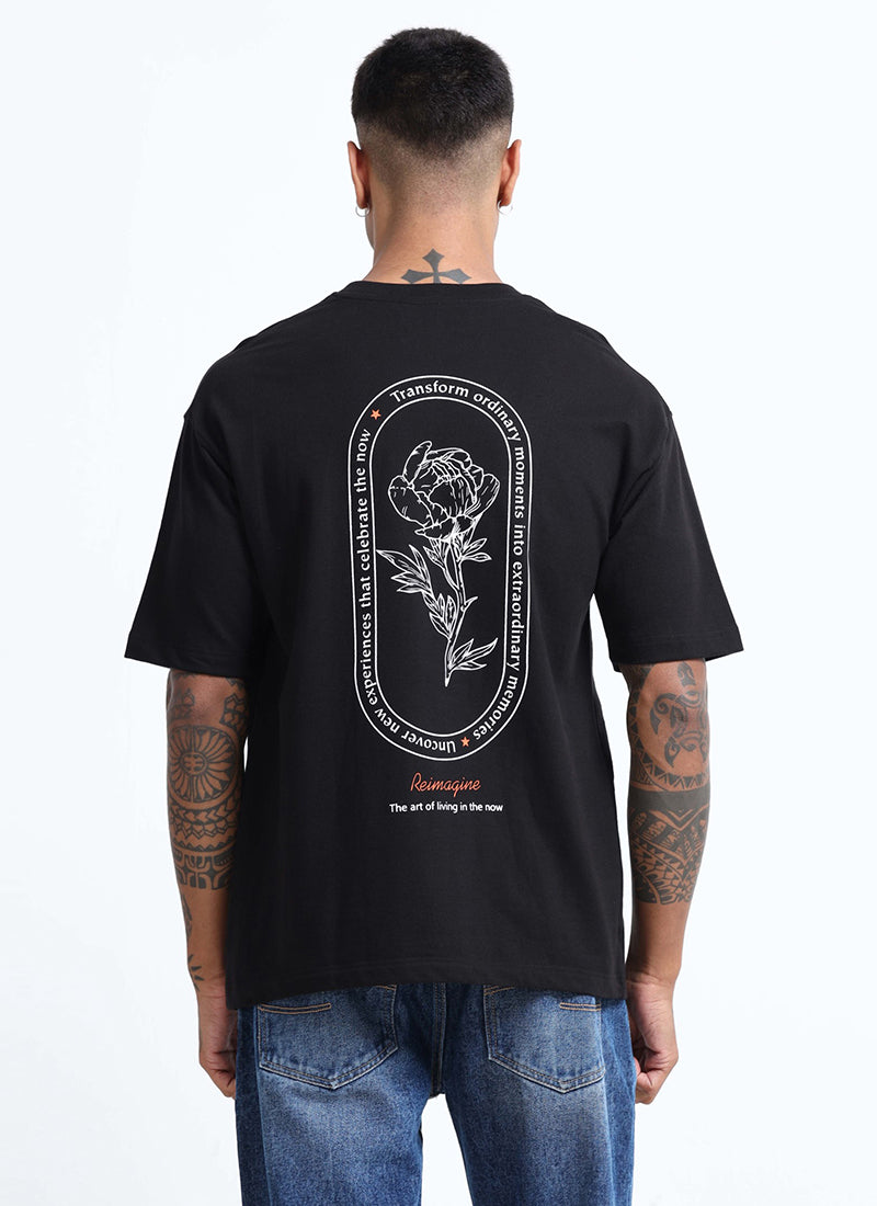 REIMAGINE Oversized Cotton Printed T-Shirt Black Anthracite - Back View