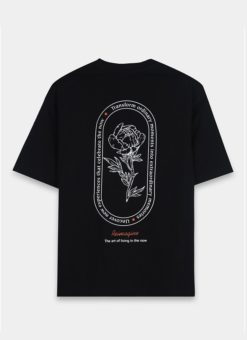 REIMAGINE Oversized Cotton Printed T-Shirt Black Anthracite - Flatlay Back View