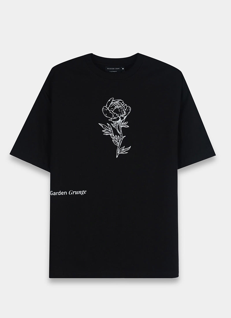 REIMAGINE Oversized Cotton Printed T-Shirt Black Anthracite - Flatlay Front View