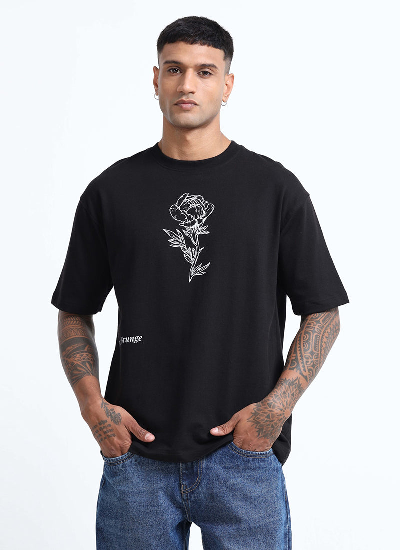 REIMAGINE Oversized Cotton Printed T-Shirt Black Anthracite - Front View
