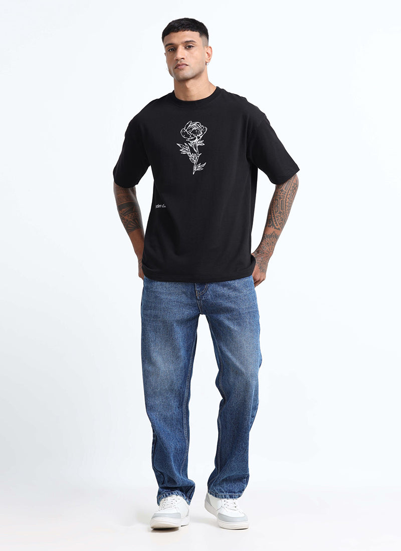 REIMAGINE Oversized Cotton Printed T-Shirt Black Anthracite - Matching View