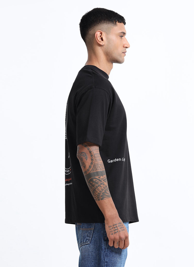 REIMAGINE Oversized Cotton Printed T-Shirt Black Anthracite - Side View