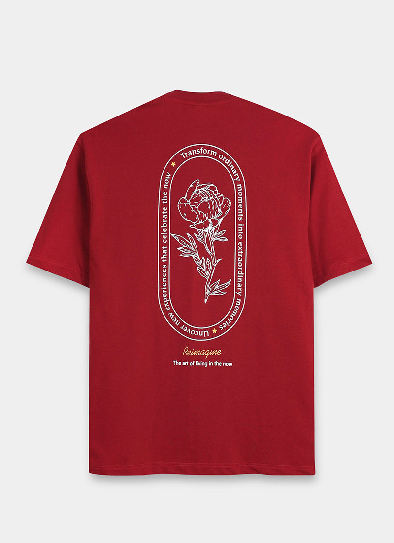 REIMAGINE Oversized Cotton Printed T-Shirt Cardinal Red - Flatlay Back Images