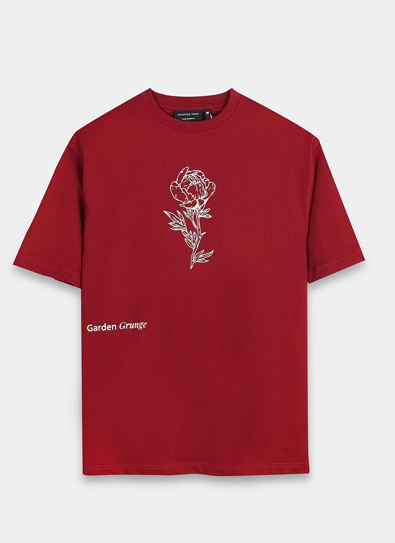 REIMAGINE Oversized Cotton Printed T-Shirt Cardinal Red- Flatlay Front View