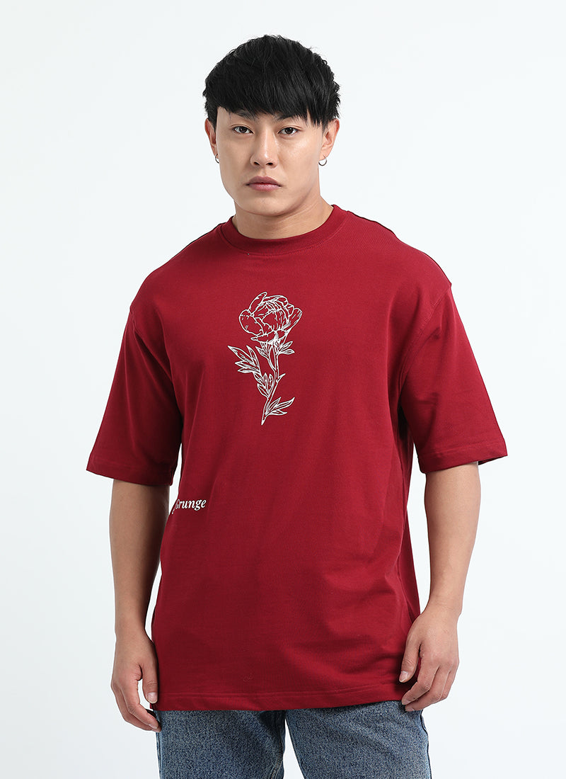 REIMAGINE Oversized Cotton Printed T-Shirt Cardinal Red - Front View