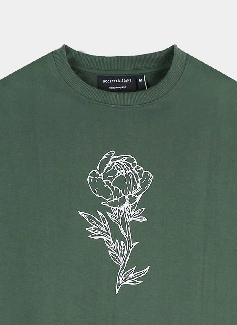 REIMAGINE Oversized Cotton Printed T-Shirt Military Green - Details View