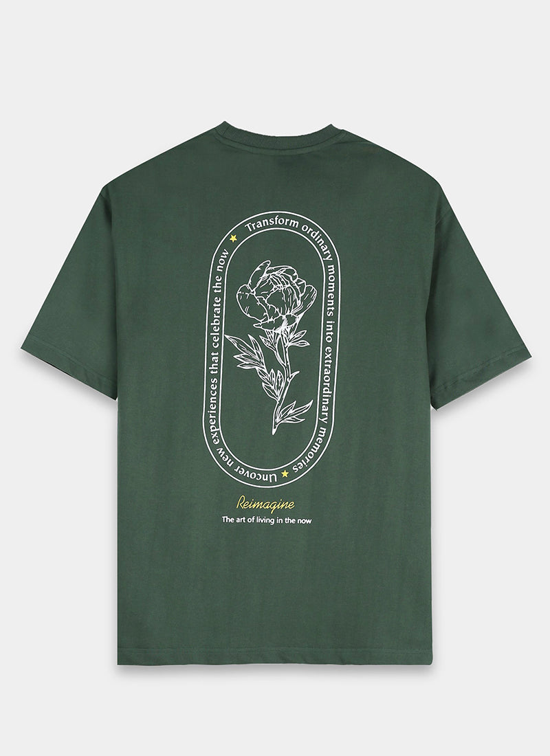 REIMAGINE Oversized Cotton Printed T-Shirt Military Green - Flatlay Back View
