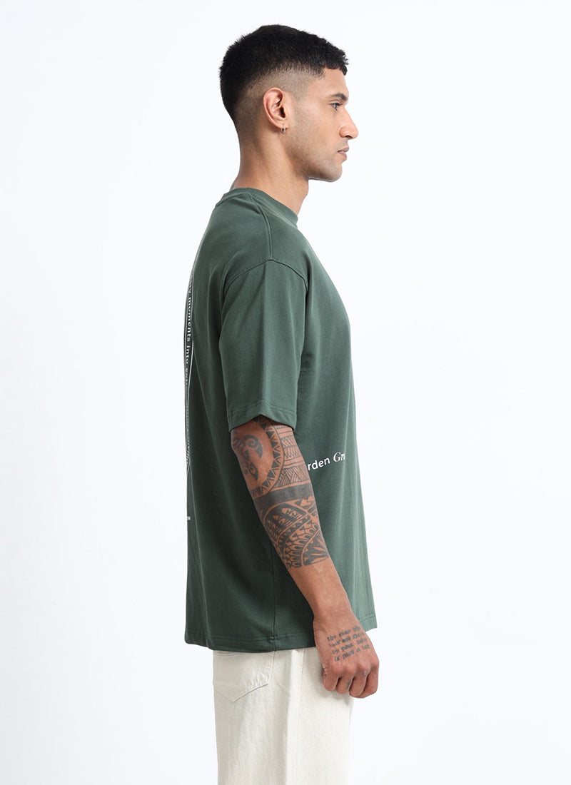 REIMAGINE Oversized Cotton Printed T-Shirt Military Green - Side View