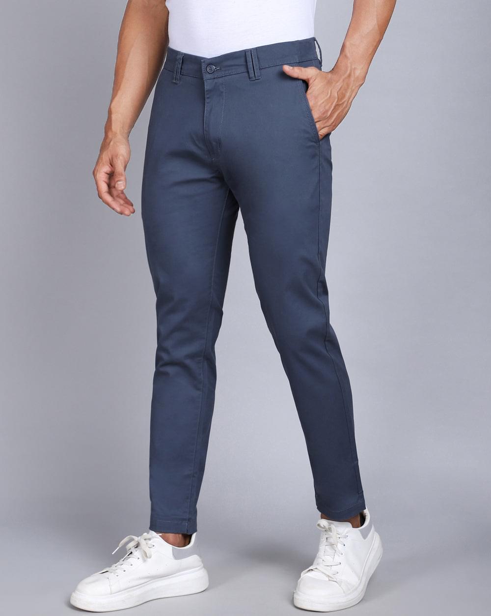 Blue Ankle Fit Trouser For Men