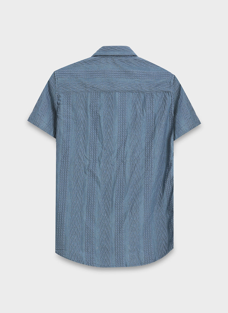 Regular_Fit_Knitted_Shirt_Slate_Blue Flatlay Back View