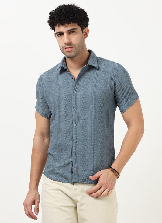 Regular Fit Knitted Shirt Slate Blue_Front View