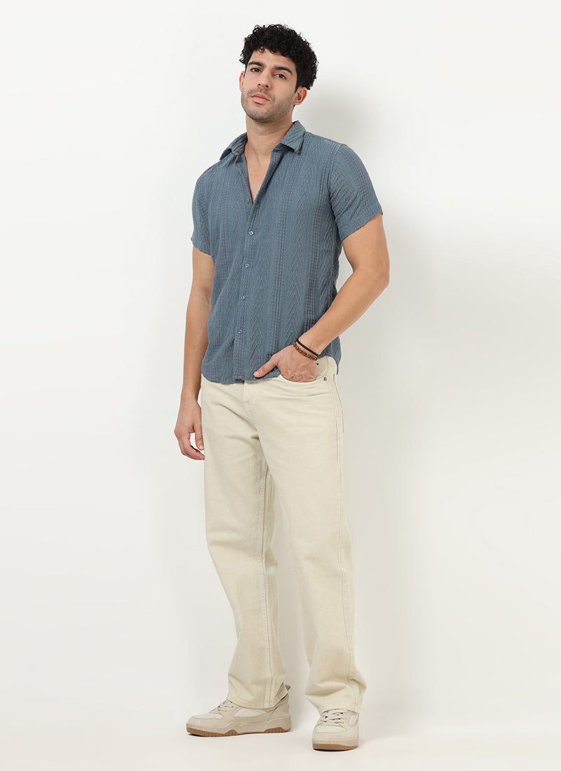 Regular_Fit_Knitted_Shirt_Slate_Blue  Model Front View