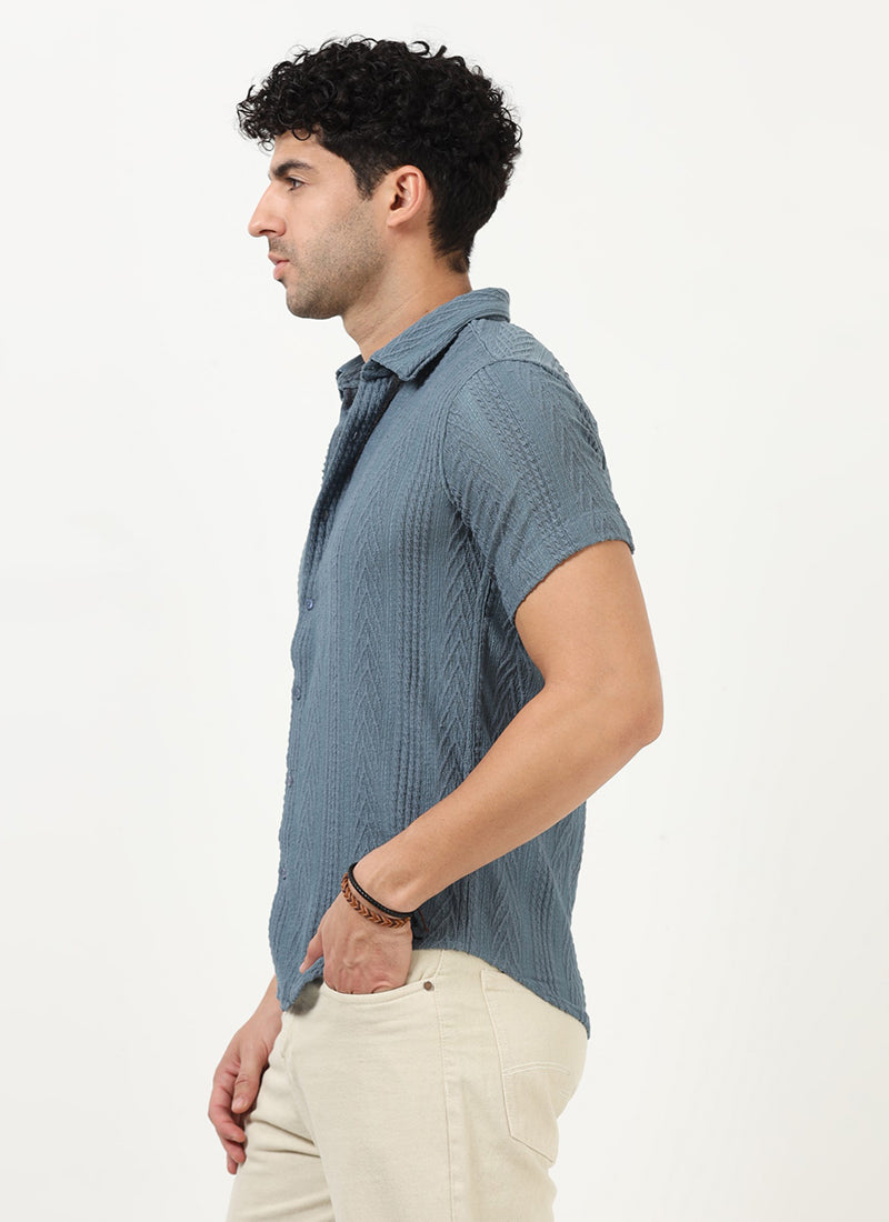 Regular_Fit_Knitted_Shirt_Slate_Blue  Model side View