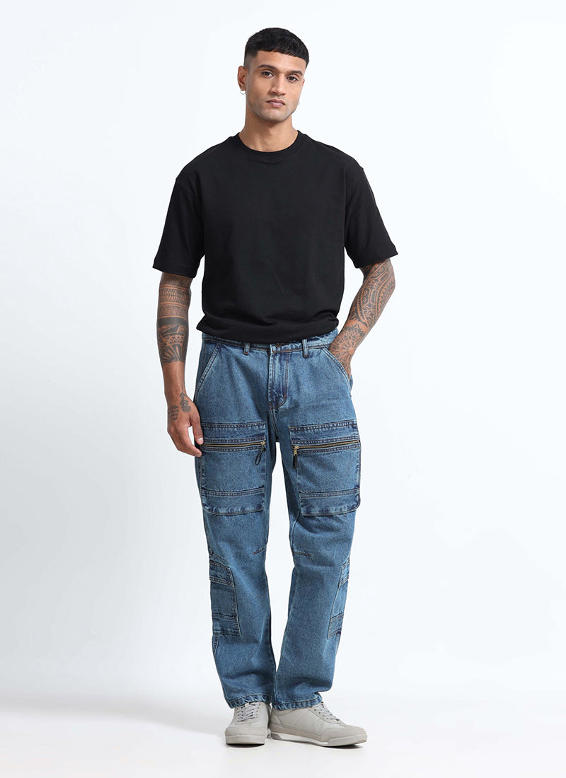 classic blue cargo denim jeans