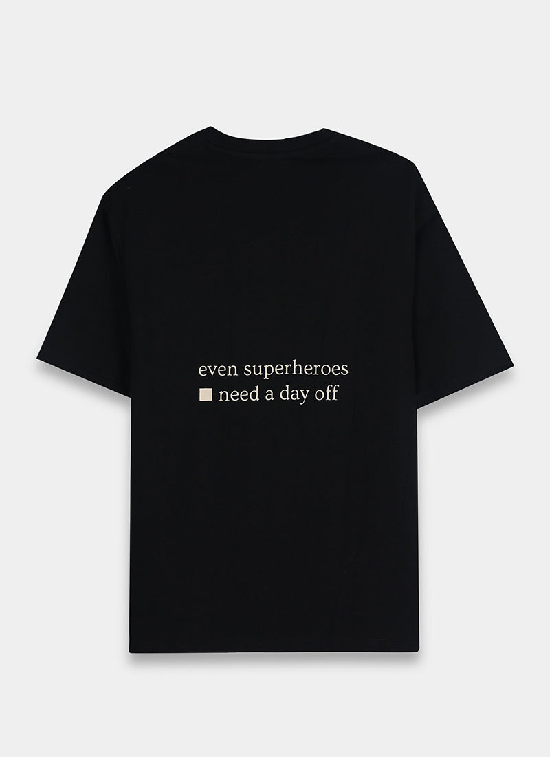 SELF CARE Oversized Cotton Printed T-Shirt Black - Flatlay Back View