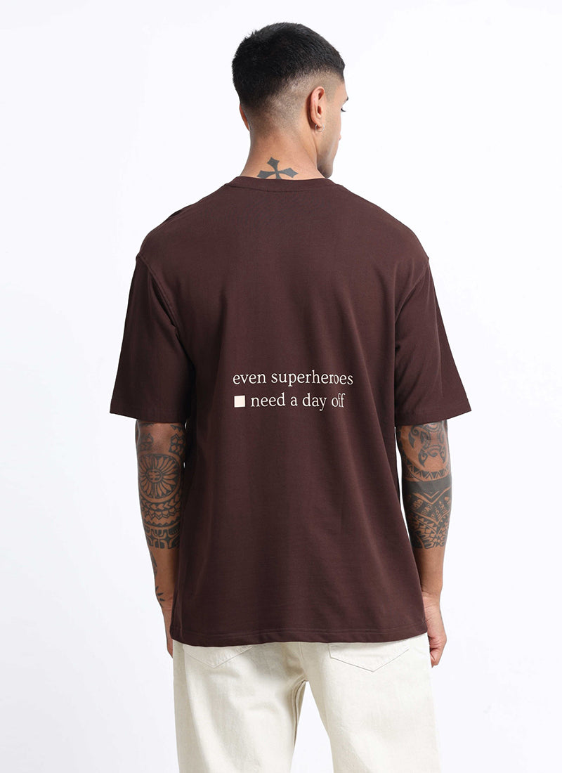 SELF CARE Oversized Cotton Printed T-Shirt Espresso Brown - Back View