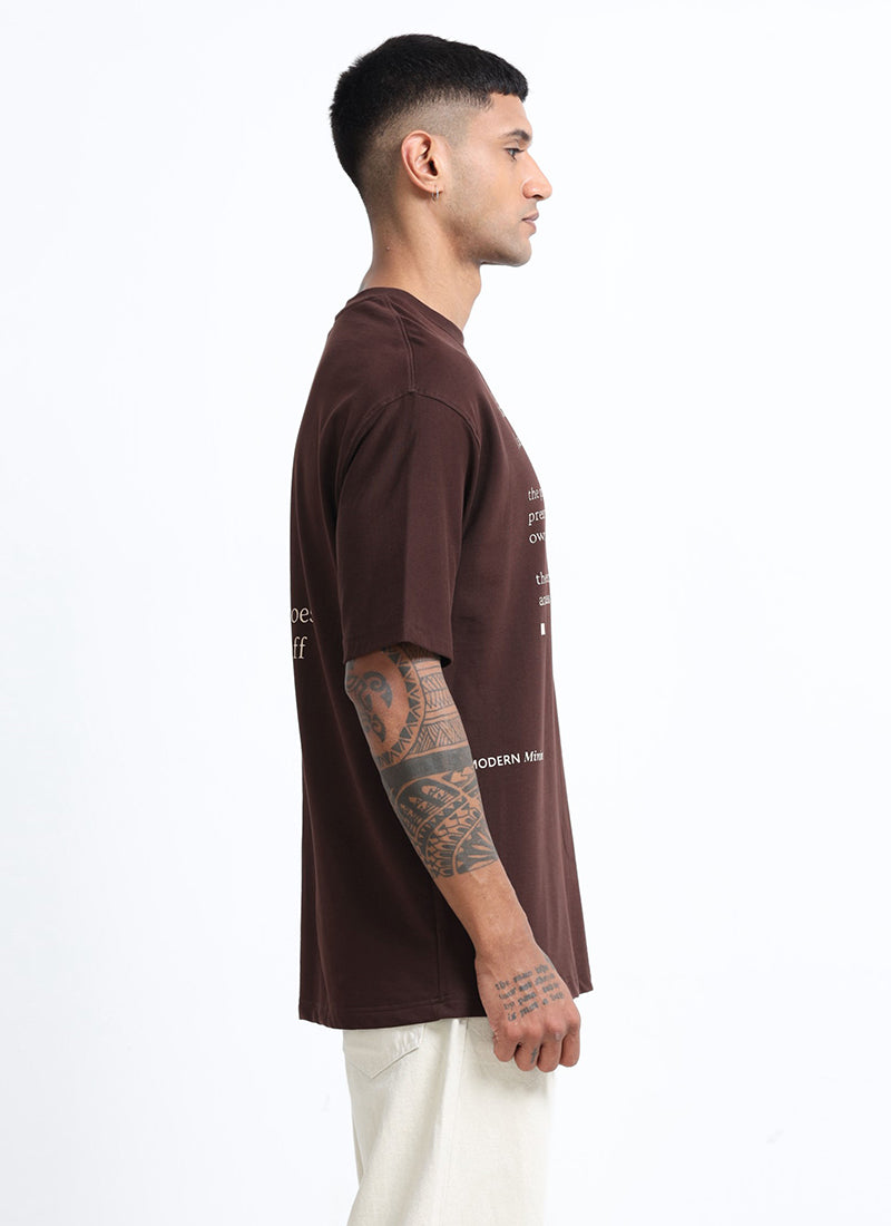 SELF CARE Oversized Cotton Printed T-Shirt Espresso Brown - Side View