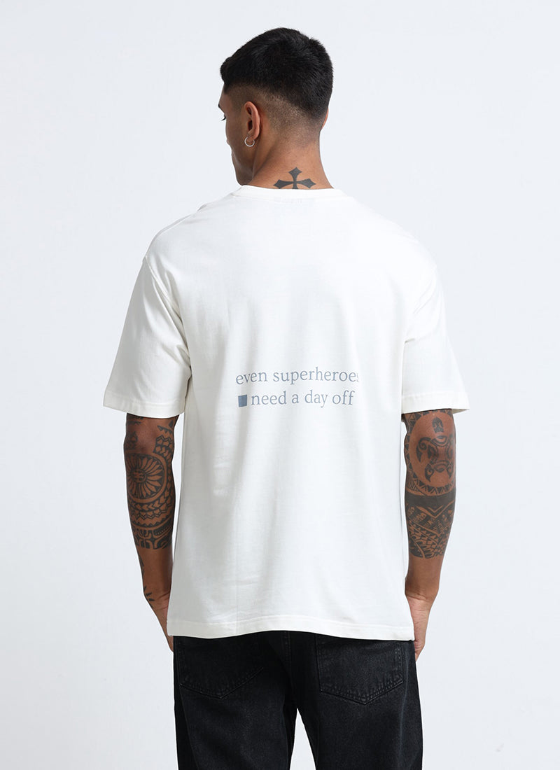 SELF CARE Oversized Cotton Printed T-Shirt Off White - Back View