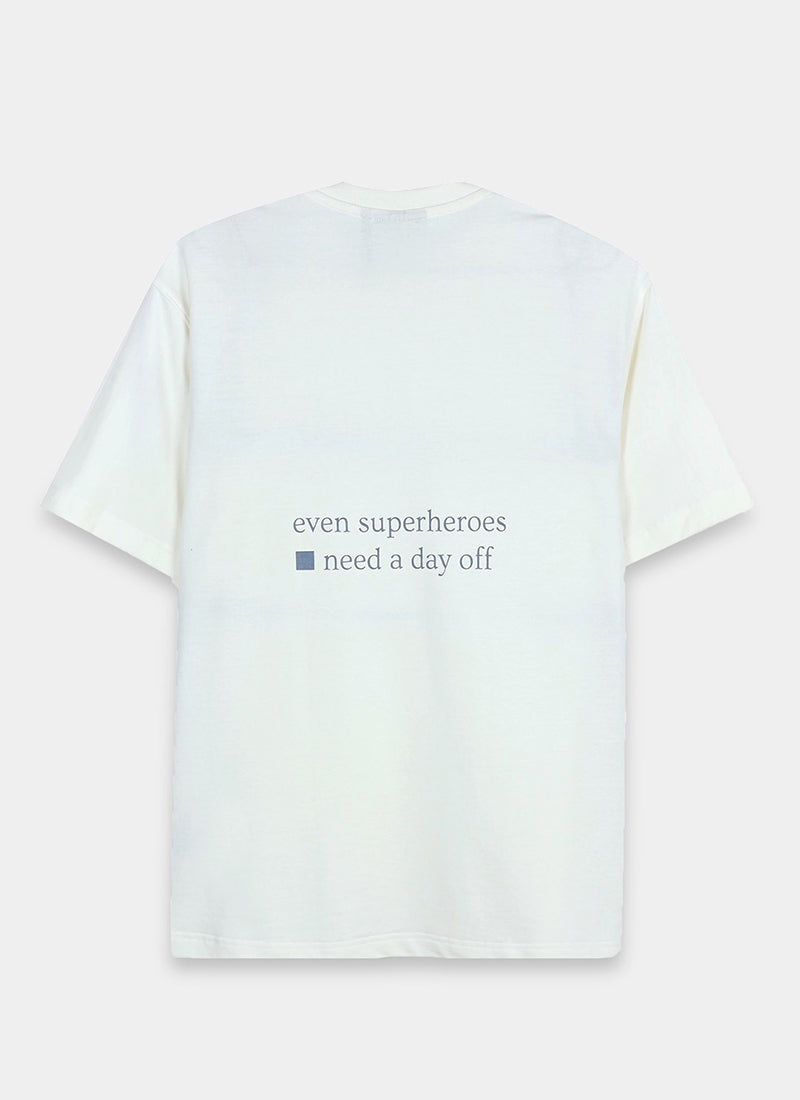 SELF CARE Oversized Cotton Printed T-Shirt Off White - Flatlay Back View