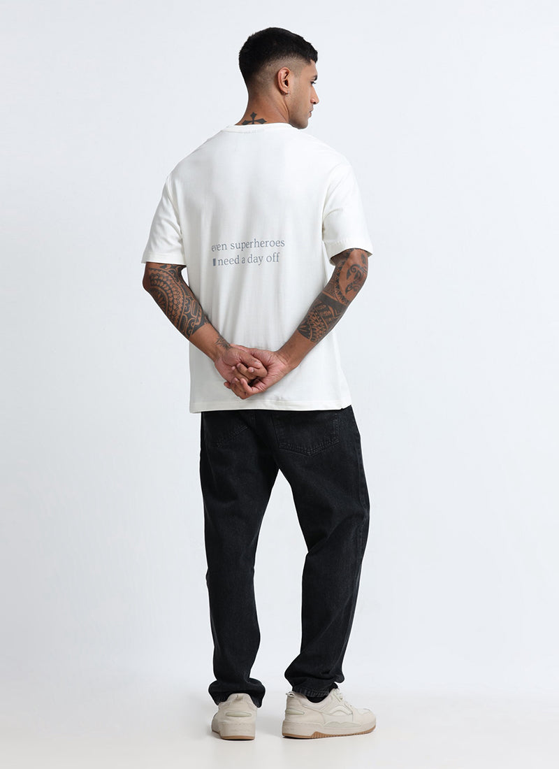 SELF CARE Oversized Cotton Printed T-Shirt Off White - Model Back View