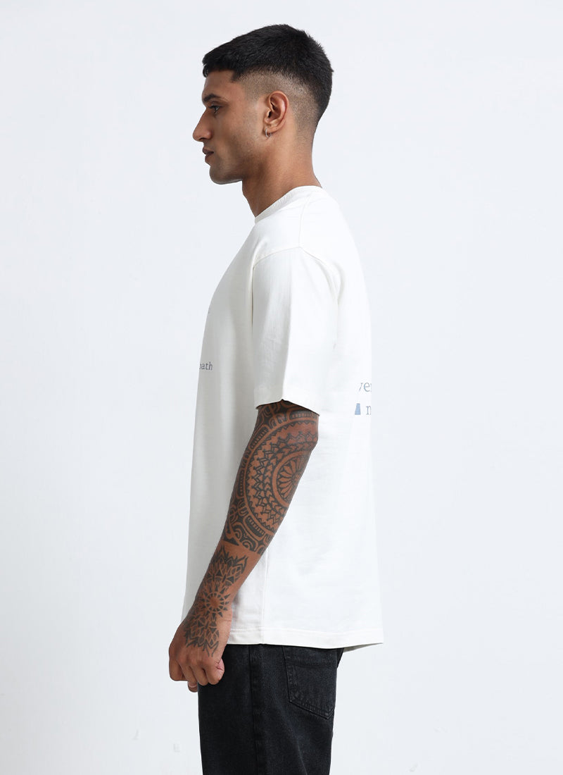 SELF CARE Oversized Cotton Printed T-Shirt Off White - Side View