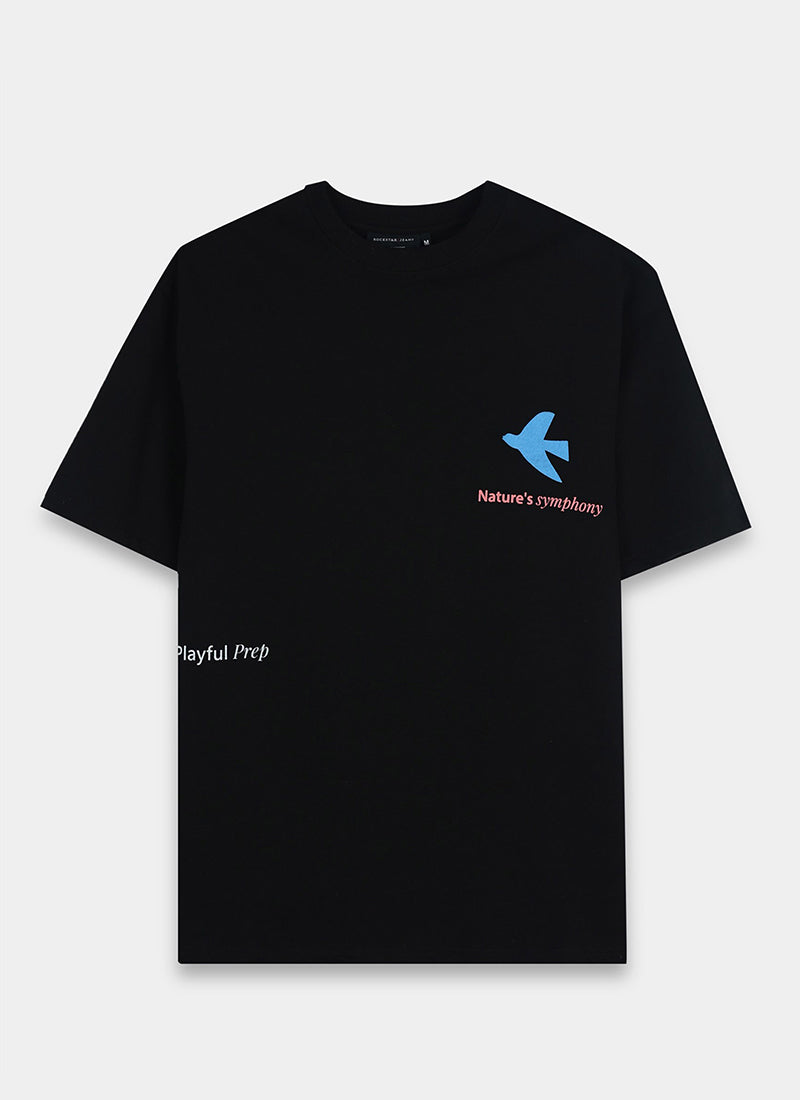 SERENITY Oversized Cotton Printed T-Shirt Midnight Black - Flatlay Front View