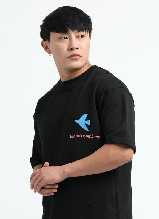 SERENITY Oversized Cotton Printed T-Shirt Midnight Black - Side View