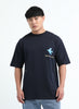 SERENITY Oversized Cotton Printed T-Shirt Navy Blue
