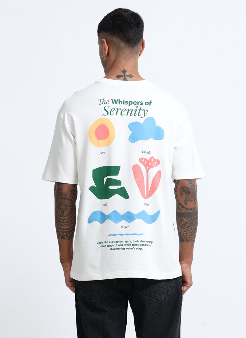 SERENITY Oversized Cotton Printed T-Shirt Off White - Back View