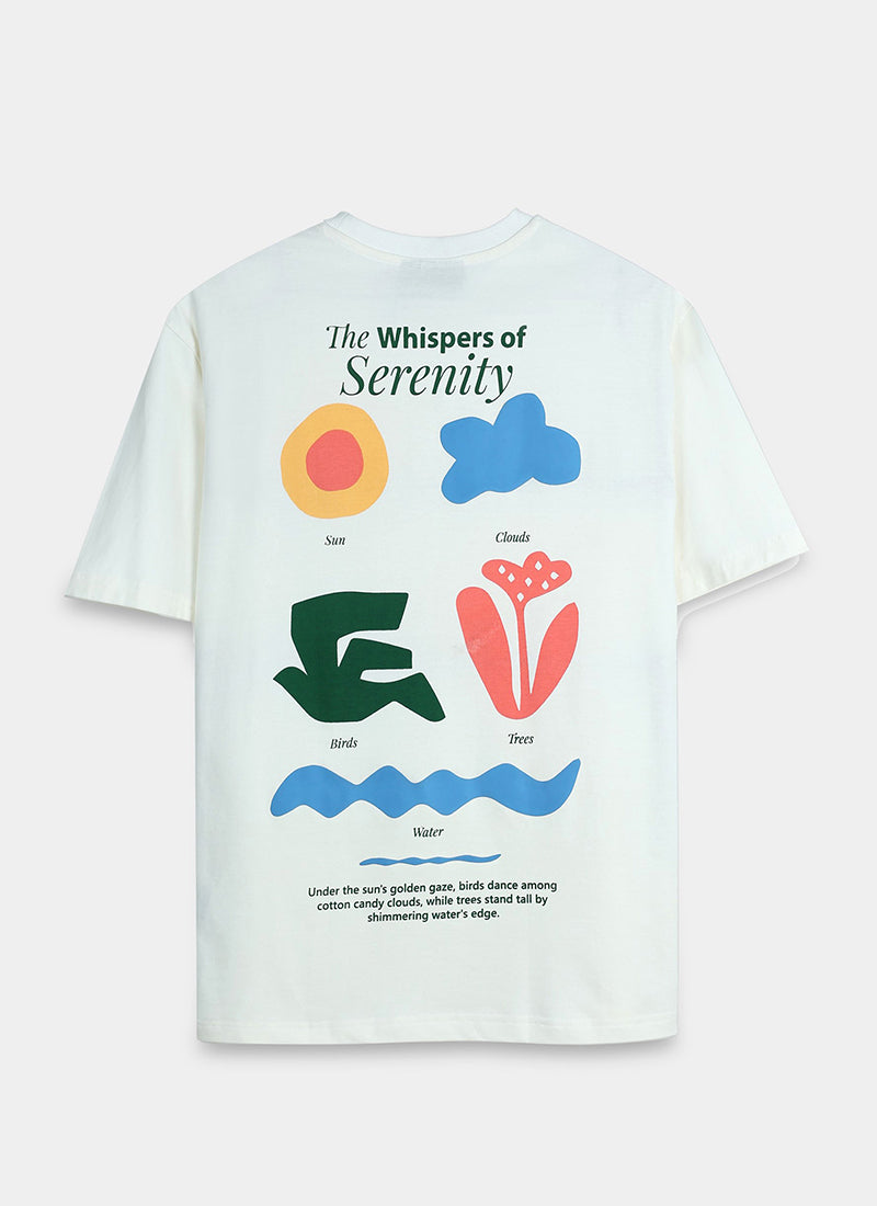 SERENITY Oversized Cotton Printed T-Shirt Off White - Flatlay Back View
