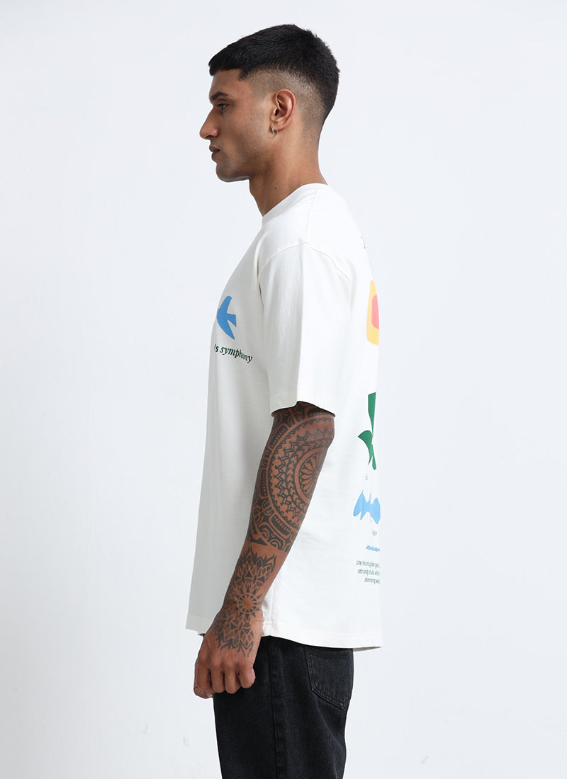 SERENITY Oversized Cotton Printed T-Shirt Off White - Side View