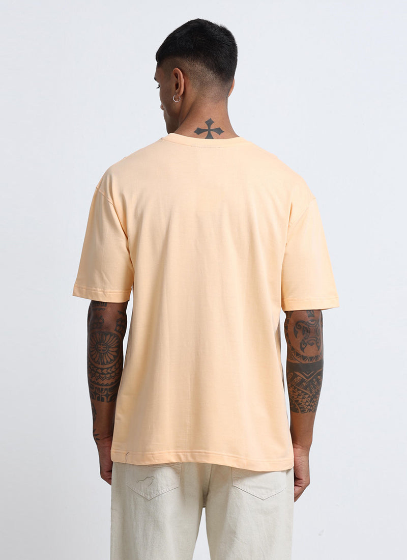 SIGNATURE Oversized Solid Cotton T-Shirt Apricot Peach - Back View