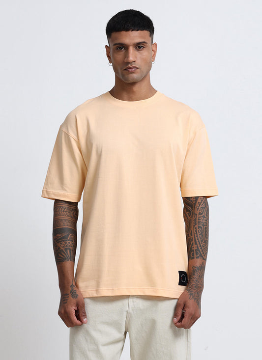 SIGNATURE Oversized Solid Cotton T-Shirt Apricot Peach - Front